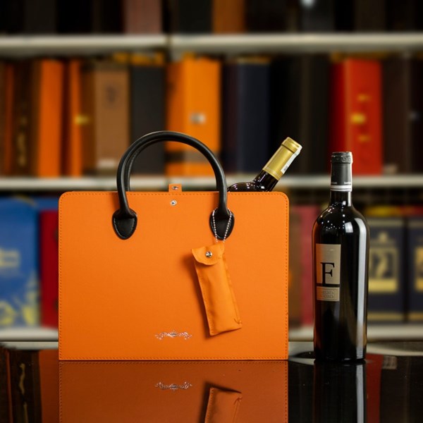 Túi đựng rượu da đôi kèm túi  đựng phụ kiện màu cam