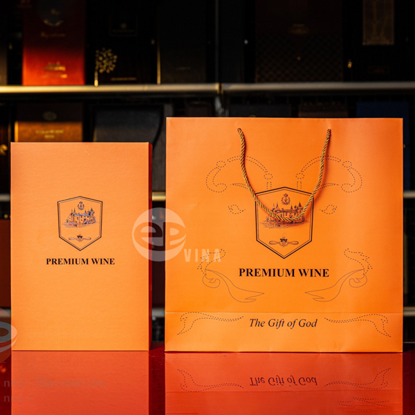 Túi giấy đựng hộp rượu màu cam PREMIUM WINE