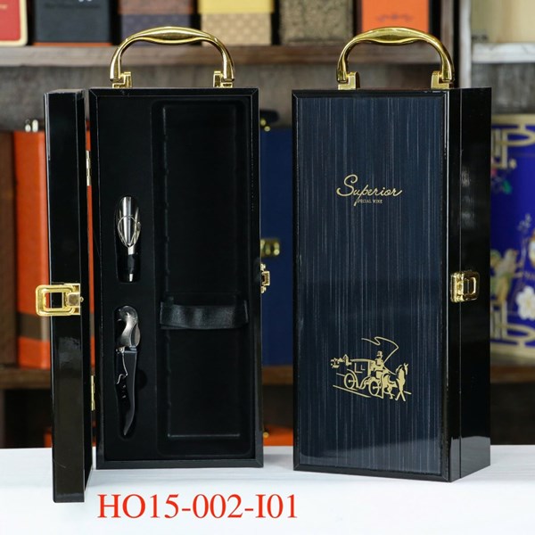 Hộp sơn mài 1 chai khay nhựa thẳng 2pk có in màu xanh HO15-002-I01