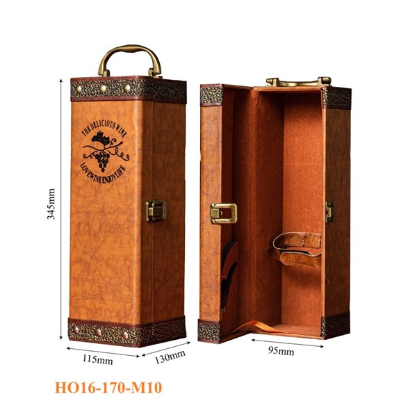 Hộp da 1 chai chùm nho 3 khuy màu nâu HO16-170-M10 