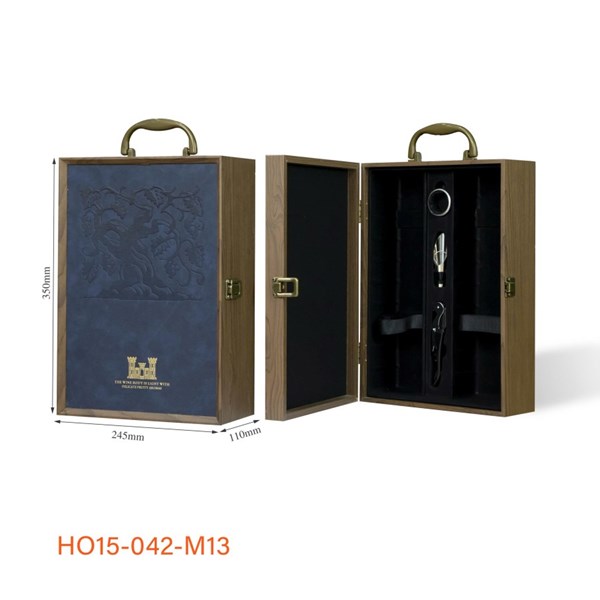 Hộp Rượu 2 Chai Sơn Mài – Mặt Da Lâu Đài, Xanh 3PK HO15-042-M13