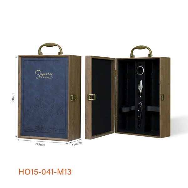 Hộp Rượu 2 Chai Sơn Mài – Mặt Da Superior Chùm Nho , Xanh 3PK HO15-041-M13