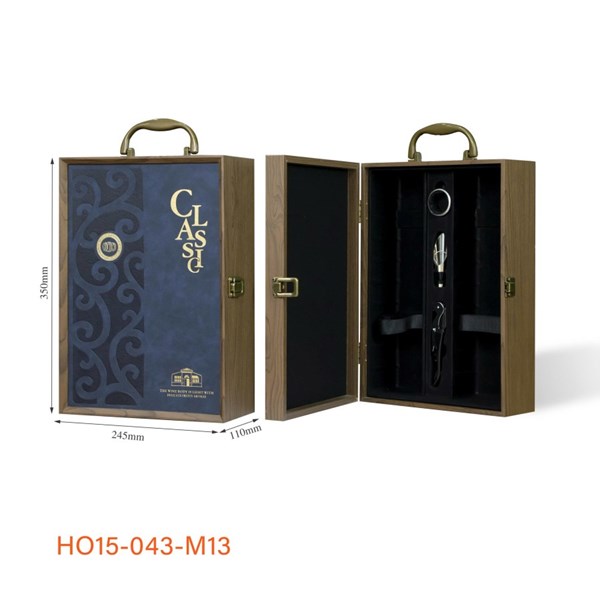 Hộp Rượu 2 Chai Sơn Mài – Mặt Da Classic , Xanh 3PK HO15-043-M13