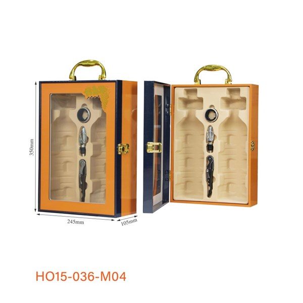 Hộp Quà Đựng Rượu 2 Chai Cửa Kính Sơn Mài Cam  3 PK HO15-036-M04