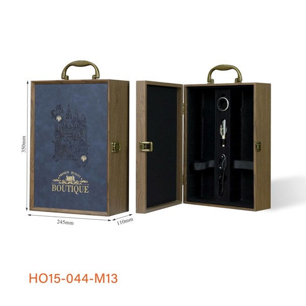 Hộp Quà Đựng Rượu 2 Chai Sơn Mài Mặt Da Cây Nho –  Màu Xanh 3 PK  HO15-044-M13