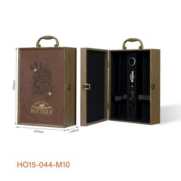 Hộp Quà Đựng Rượu 2 Chai Sơn Mài Mặt Da Boutique –  Màu Nâu 3 PK  HO15-044-M10
