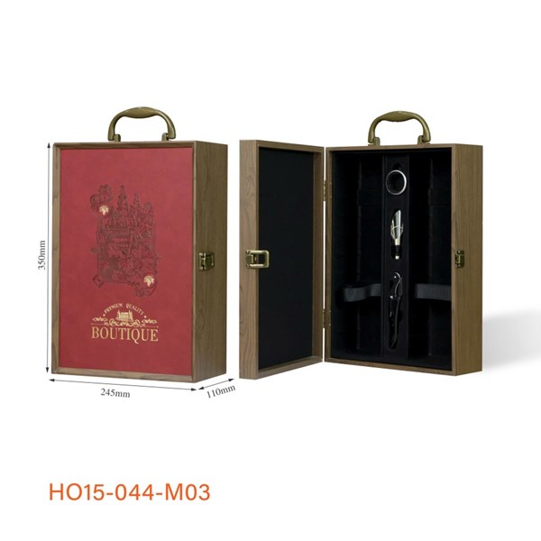 Hộp Quà Đựng Rượu 2 Chai Sơn Mài Mặt Da Boutique –  Màu Đỏ 3 PK  HO15-044-M03