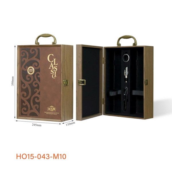 Hộp Quà Đựng Rượu 2 Chai Sơn Mài Mặt Da Classic–  Màu Nâu 3 PK  HO15-043-M13