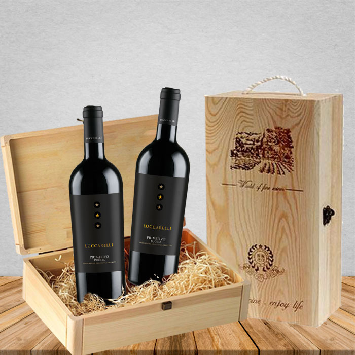 Hộp rượu gỗ đôi thích hợp để làm quà tặng đối tác, khách hàng